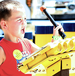 Child playing in the Sound Garden.